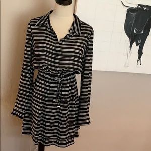 A.L.C. Black white striped 100% silk dress 8